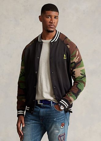 Mehrfarbige Ralph Lauren Fleece-Baseballjacken mit Camo-Ärmeln für Herren