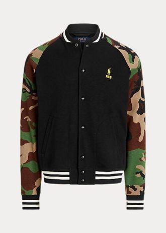 Mehrfarbige Ralph Lauren Fleece-Baseballjacken mit Camo-Ärmeln für Herren