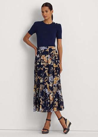 Mehrfarbige Ralph Lauren Georgette-Stufenröcke mit Blumenmuster in Crinkle-Optik für Damen