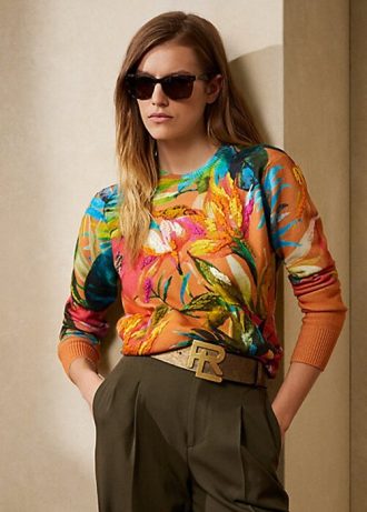 Mehrfarbige Ralph Lauren Graphic Cashmere-Pullover mit Rundhalsausschnitt für Damen