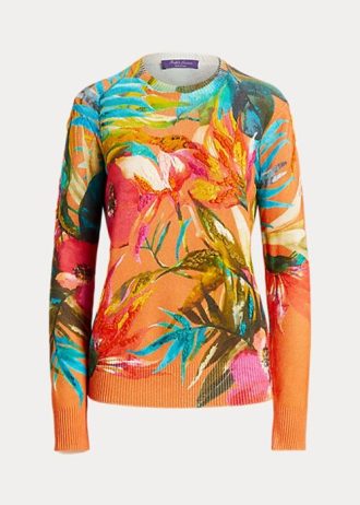 Mehrfarbige Ralph Lauren Graphic Cashmere-Pullover mit Rundhalsausschnitt für Damen
