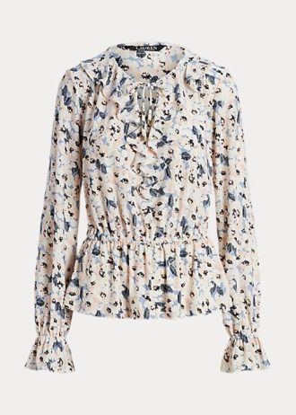 Mehrfarbige Ralph Lauren Jersey-Oberteile mit Blumenmuster und Schößchen zum Binden für Damen