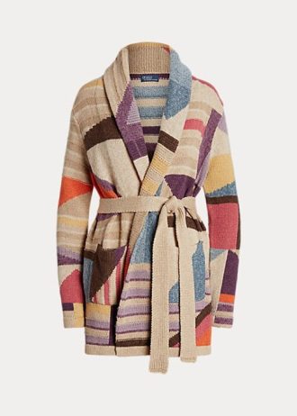 Mehrfarbige Ralph Lauren Schalpullover aus Leinenmischung mit Geo-Motiv für Damen