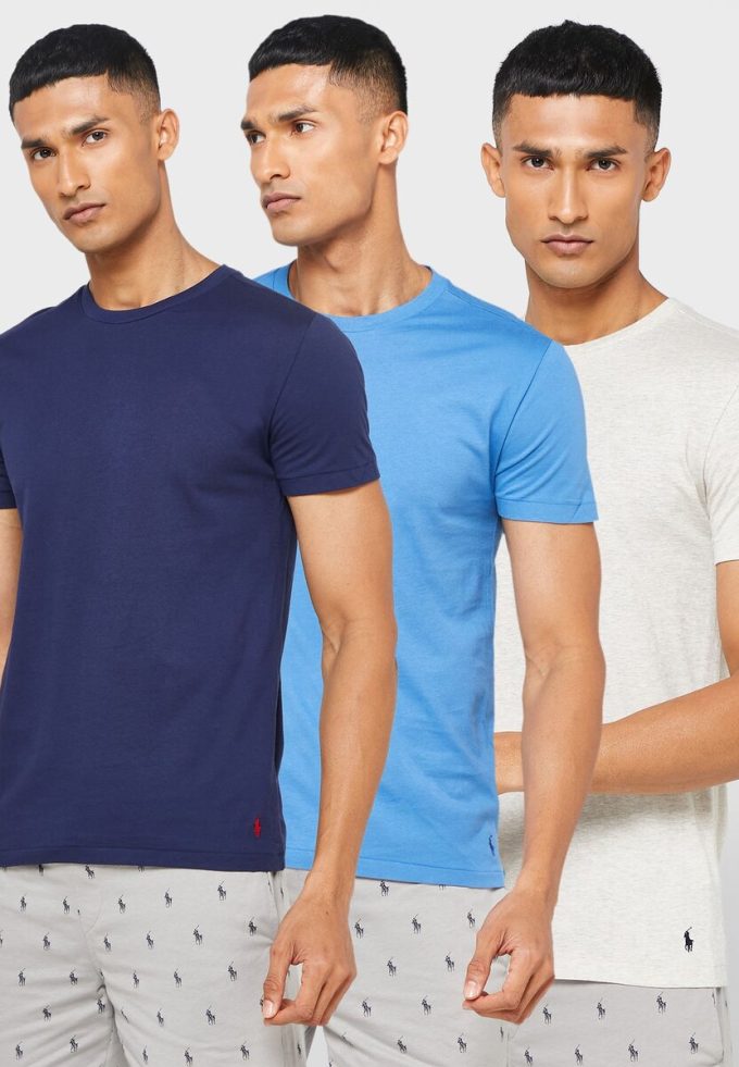 Mehrfarbige Ralph Lauren T-Shirts mit Rundhalsausschnitt im 3er-Pack für Herren