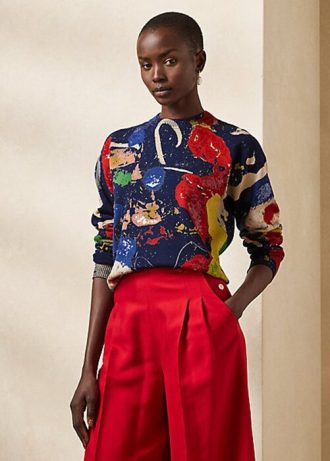 Mehrfarbige Rundhalspullover aus Baumwolle mit Ralph Lauren-Print für Damen