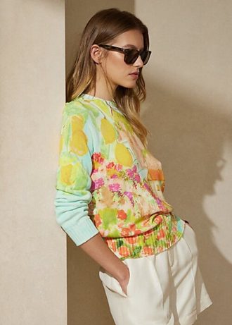 Mehrfarbige Rundhalspullover aus Baumwolle mit Ralph Lauren-Print für Damen