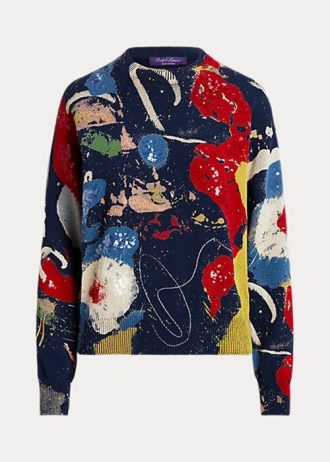 Mehrfarbige Rundhalspullover aus Baumwolle mit Ralph Lauren-Print für Damen