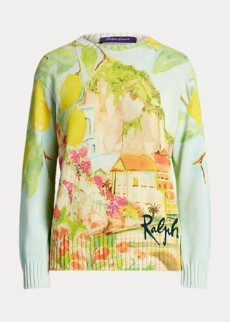 Mehrfarbige Rundhalspullover aus Baumwolle mit Ralph Lauren-Print für Damen