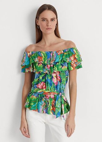 Mehrfarbige schulterfreie Jersey-Oberteile mit Blumenmuster von Ralph Lauren für Damen
