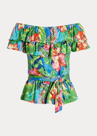 Mehrfarbige schulterfreie Jersey-Oberteile mit Blumenmuster von Ralph Lauren für Damen