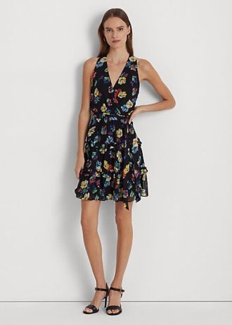 Mehrfarbiges Georgette-Überwurfkleid mit Blumenmuster von Ralph Lauren für Damen