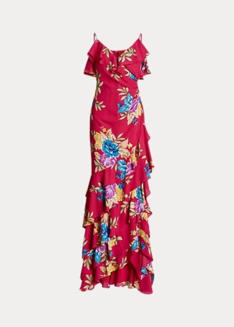 Mehrfarbiges, gestuftes Georgette-Kleid mit Blumenmuster von Ralph Lauren für Damen