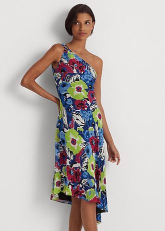 Mehrfarbiges One-Shoulder-Kleid aus Georgette mit Blumenmuster von Ralph Lauren für Damen
