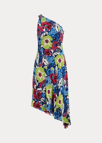 Mehrfarbiges One-Shoulder-Kleid aus Georgette mit Blumenmuster von Ralph Lauren für Damen