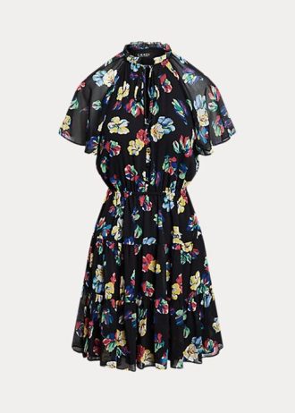 Mehrfarbiges Ralph Lauren Georgette-Kleid mit Blumenmuster für Damen
