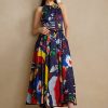 Mehrfarbiges Tageskleid aus Baumwollsatin mit Ralph Lauren Renshaw-Print für Damen Mehrfarbiges Tageskleid aus Baumwollsatin mit Ralph Lauren Renshaw-Print für Damen
