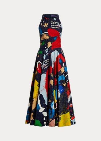 Mehrfarbiges Tageskleid aus Baumwollsatin mit Ralph Lauren Renshaw-Print für Damen