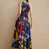 Mehrfarbiges Tageskleid aus Baumwollsatin mit Ralph Lauren Renshaw-Print für Damen Mehrfarbiges Tageskleid aus Baumwollsatin mit Ralph Lauren Renshaw-Print für Damen