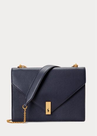 Midnight Navy Damen Ralph Lauren Polo ID Leder Umhängetaschen mit Umschlagkette