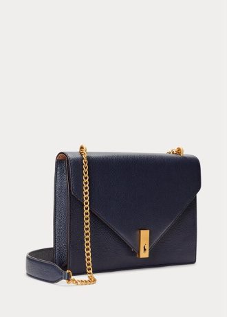 Midnight Navy Damen Ralph Lauren Polo ID Leder Umhängetaschen mit Umschlagkette