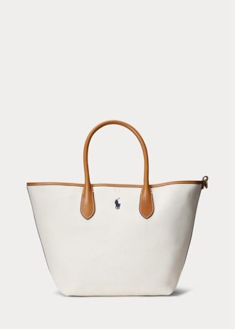 Natur/Marineblau Damen Ralph Lauren Reversible Canvas Medium Bellport Tote Bags