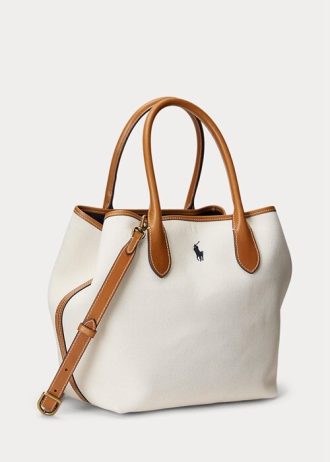 Natur/Marineblau Damen Ralph Lauren Reversible Canvas Medium Bellport Tote Bags
