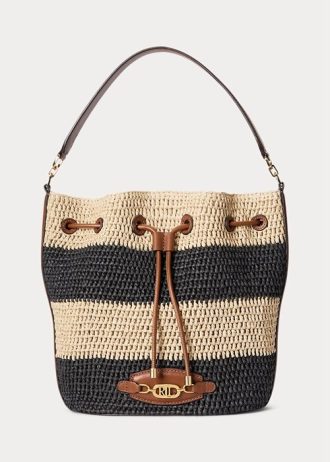 Natur/Schwarz/Lauren Tan Damen Ralph Lauren Stroh Große Andie Handtasche