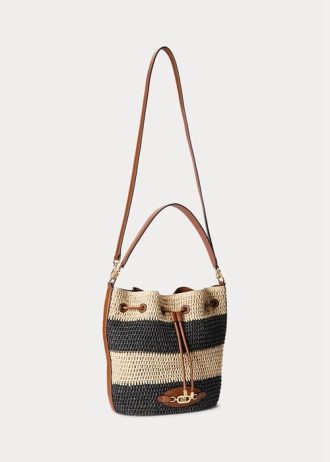 Natur/Schwarz/Lauren Tan Damen Ralph Lauren Stroh Große Andie Handtasche