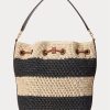 Natur/Schwarz/Lauren Tan Damen Ralph Lauren Stroh Große Andie Handtasche Natur/Schwarz/Lauren Tan Damen Ralph Lauren Stroh Große Andie Handtasche