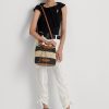 Natur/Schwarz/Lauren Tan Damen Ralph Lauren Stroh Große Andie Handtasche Natur/Schwarz/Lauren Tan Damen Ralph Lauren Stroh Große Andie Handtasche