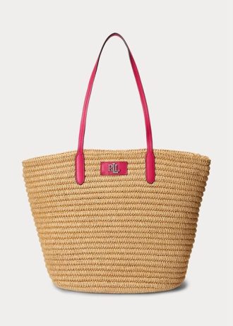 Natur/Sport Pink Damen Ralph Lauren Lederbesatz Stroh Große Brie Tragetaschen