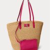 Natur/Sport Pink Damen Ralph Lauren Lederbesatz Stroh Große Brie Tragetaschen Natur/Sport Pink Damen Ralph Lauren Lederbesatz Stroh Große Brie Tragetaschen