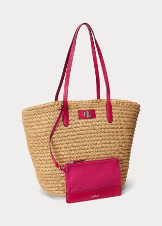 Natur/Sport Pink Damen Ralph Lauren Lederbesatz Stroh Große Brie Tragetaschen