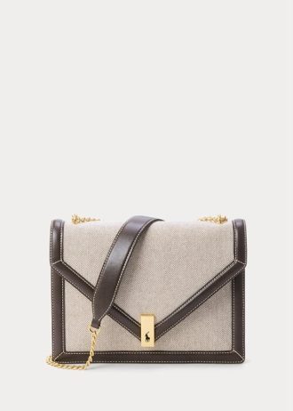Natur/Tabak Damen Ralph Lauren Polo ID Canvas Umhängetaschen mit Umschlagkette