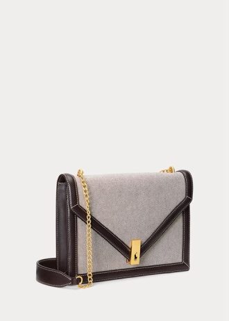 Natur/Tabak Damen Ralph Lauren Polo ID Canvas Umhängetaschen mit Umschlagkette