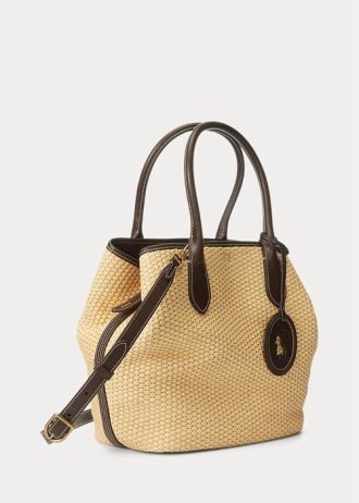 Naturfarbene Damen Ralph Lauren Leather-Trim Straw Medium Bellport Tote Bags