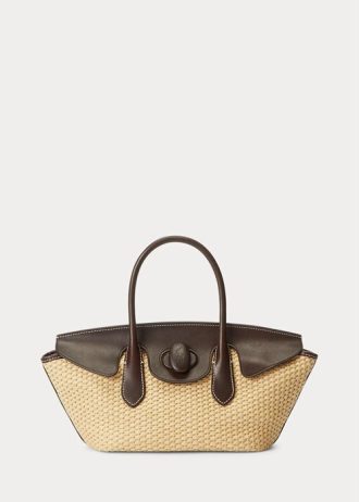 Naturfarbene Damen Ralph Lauren Leder & Stroh Medium Bellport Satchel Taschen
