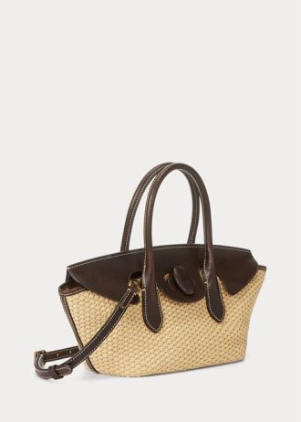 Naturfarbene Damen Ralph Lauren Leder & Stroh Medium Bellport Satchel Taschen