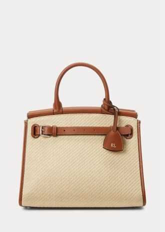 Naturfarbene Damenhandtasche Ralph Lauren Raffia & Kalbsleder Medium RL50