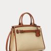 Naturfarbene Damenhandtasche Ralph Lauren Raffia & Kalbsleder Medium RL50