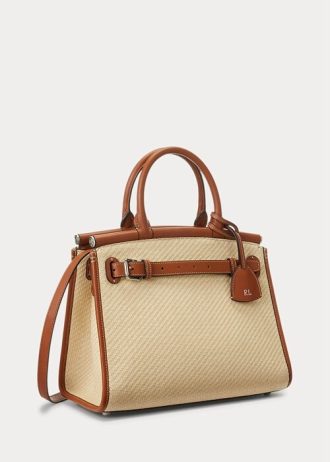 Naturfarbene Damenhandtasche Ralph Lauren Raffia & Kalbsleder Medium RL50