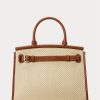 Naturfarbene Damenhandtasche Ralph Lauren Raffia & Kalbsleder Medium RL50