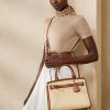 Naturfarbene Damenhandtasche Ralph Lauren Raffia & Kalbsleder Medium RL50