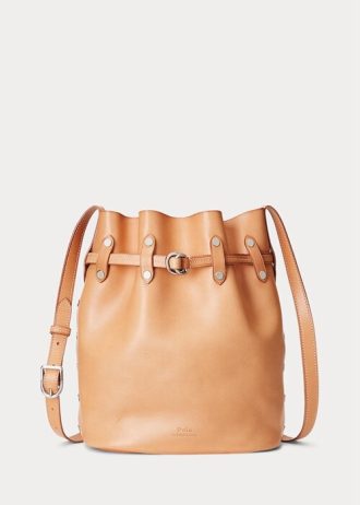 Naturfarbene Ralph Lauren Stud Vachetta Large Bellport Bucket Bags für Damen