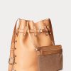 Naturfarbene Ralph Lauren Stud Vachetta Large Bellport Bucket Bags für Damen Naturfarbene Ralph Lauren Stud Vachetta Large Bellport Bucket Bags für Damen