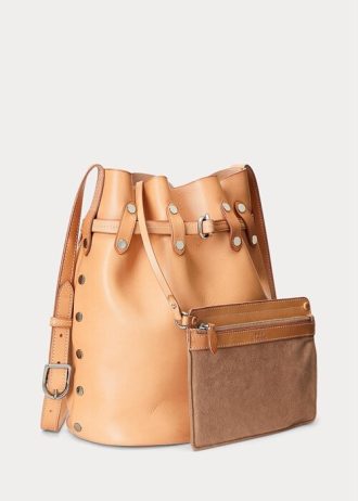 Naturfarbene Ralph Lauren Stud Vachetta Large Bellport Bucket Bags für Damen