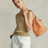 Naturfarbene Ralph Lauren Stud Vachetta Large Bellport Bucket Bags für Damen Naturfarbene Ralph Lauren Stud Vachetta Large Bellport Bucket Bags für Damen
