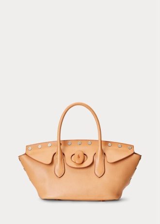 Naturfarbene Ralph Lauren Studded Vachetta Medium Bellport Satchel-Taschen für Damen