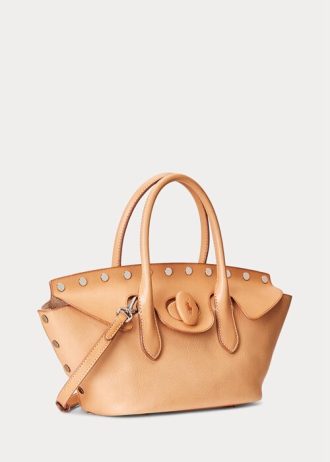 Naturfarbene Ralph Lauren Studded Vachetta Medium Bellport Satchel-Taschen für Damen