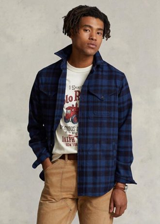 Navy Herren Ralph Lauren Plaid Wool-blend Overshirt Shirts